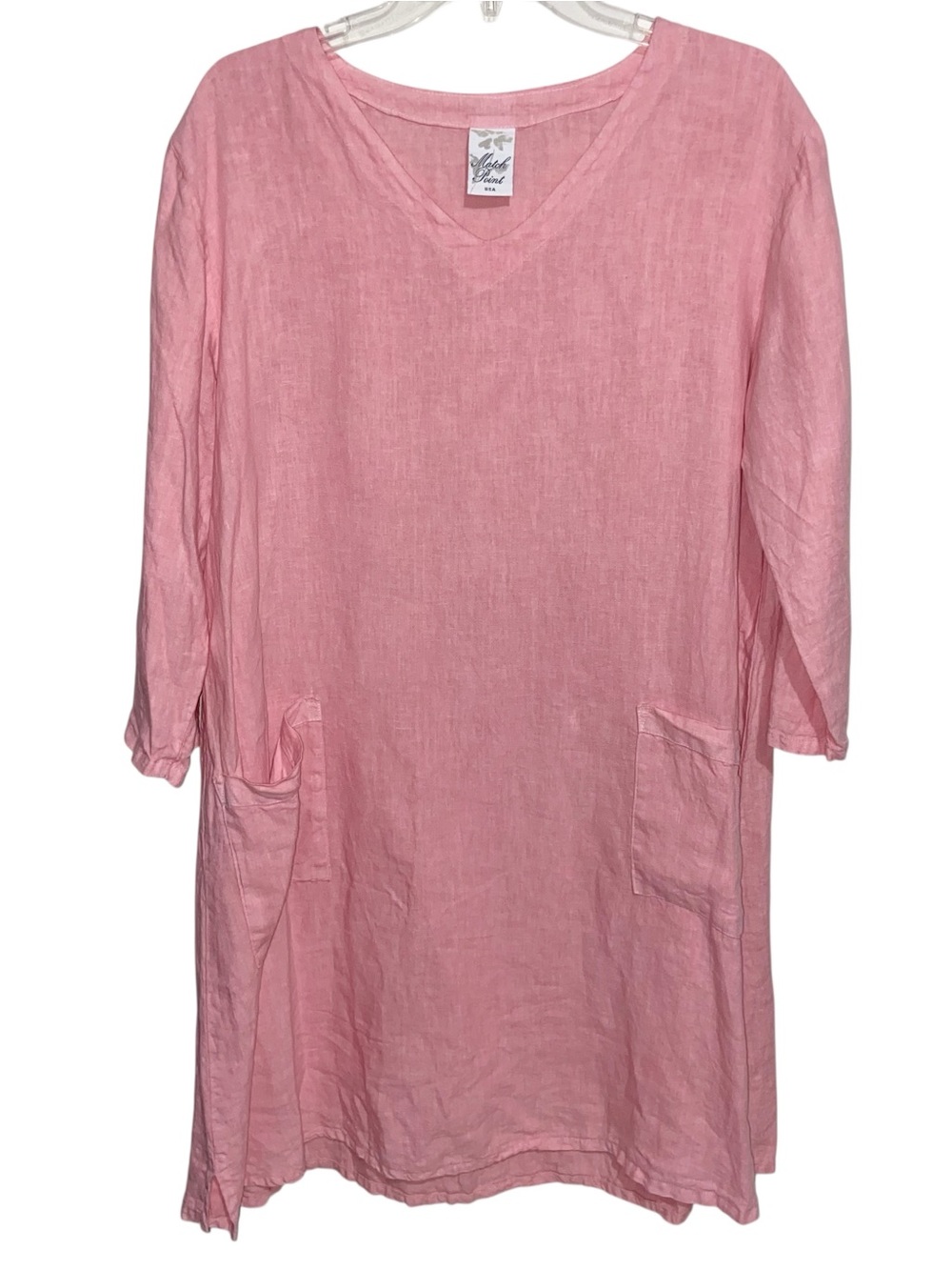Vintage Match Point Dress Womens Small 100% Linen Pockets Beachy Lagenlook USA